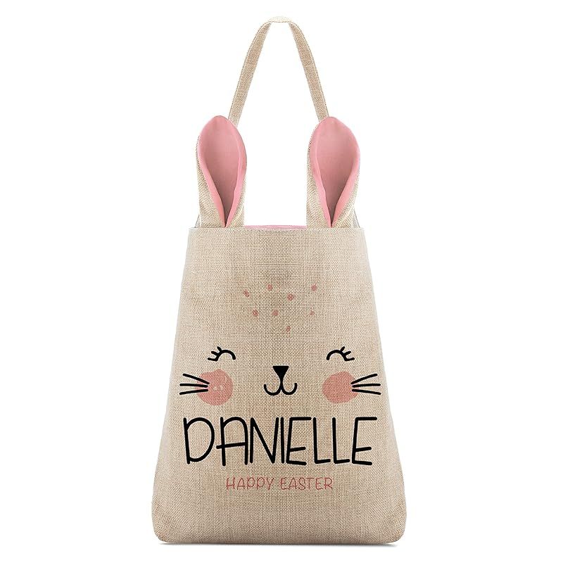 Personalized Easter Basket for Girls w Name, Pink Bunny Ears - 8 Easter Designs - Customize Tote ... | Amazon (US)