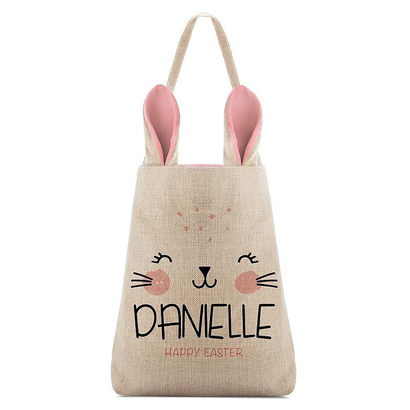 Personalized Easter Basket for Girls w Name, Pink Bunny Ears - 8 Easter Designs - Customize Tote ... | Amazon (US)