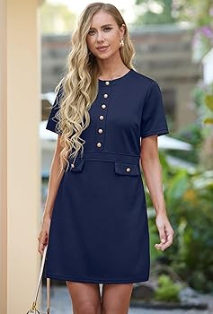 GRECERELLE Women's Summer Short Sleeve Button Crew Neck Elegant Business Work Bodycon Mini Short ... | Amazon (US)