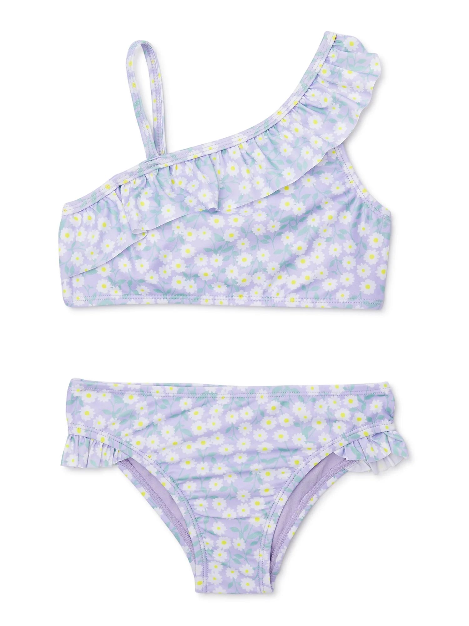 Wonder Nation Girls Asymmetrical Bikini Swimsuit with UPF 50, Sizes 4-16 | Walmart (US)