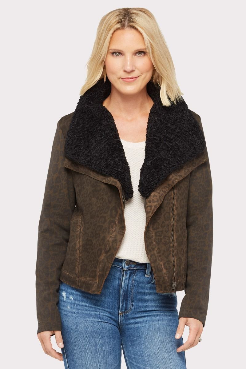 Leopard Moto Jacket with Sherpa | Evereve
