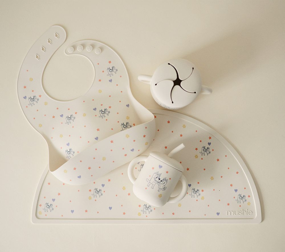 Bluey x Mushie Ivory Silicone Feeding Collection | Pottery Barn Kids