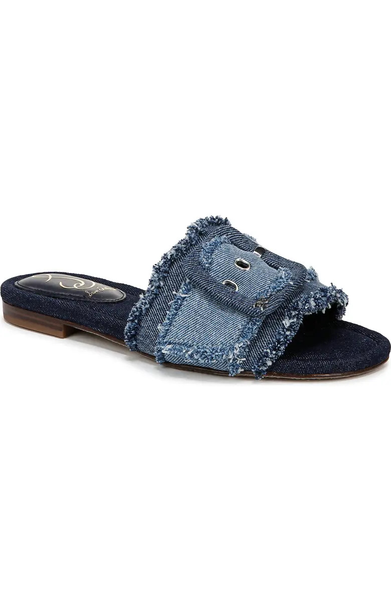 Bambi Fray Denim Buckle Slide Sandal (Women) | Nordstrom