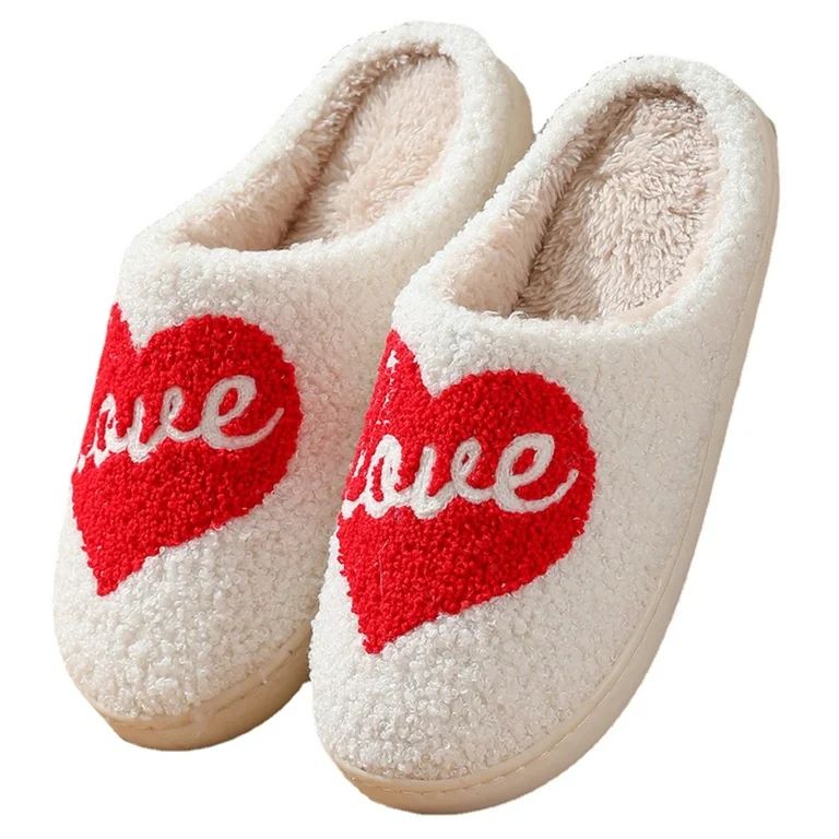 BERANMEY Cute Valentine's Day Slippers for Women Soft Plush Comfy Warm Slip-On Rose Heart Love Co... | Walmart (US)