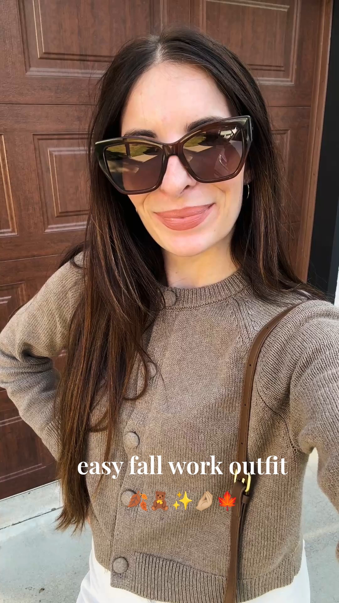 Easy fall work outfit that I wore in the classroom today! The brown cardigan and wide leg pants are from Target, Mary Jane flats are from Rothy’s, sunglasses are DIFF, and the bucket bag is from Amazon! 

fall target fashion 2025, brown cardigan, wide leg pants, fall outfit, classroom outfit, teacher fashion, women’s workwear

#LTKFindsUnder50 #LTKShoeCrush #LTKWorkwear