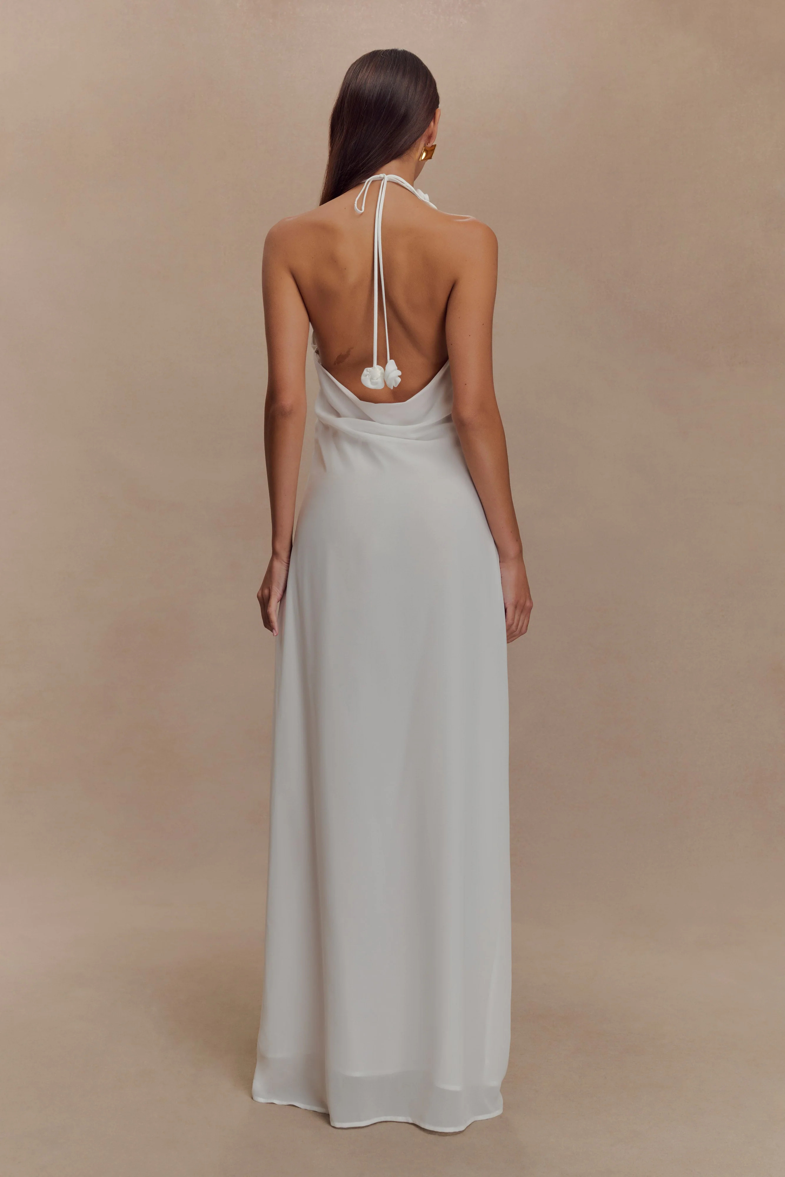 Rosalia Cowl Neck Maxi Dress - White | MESHKI US