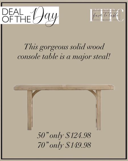Deal of the Day. Follow @farmtotablecreations on Instagram for more inspiration.

This gorgeous solid wood console table from Grandin Road is such an amazing deal! Two different sizes and the price is incredible. 

console table | console table styling | faux stems | entryway space | home decor finds | neutral decor | entryway decor | cozy home | affordable decor |  | home decor | home inspiration | spring stems | spring console | spring vignette | spring decor | spring decorations | console styling | entryway rug | cozy moody home | moody decor | neutral home


#LTKStyleTip #LTKHome #LTKSaleAlert