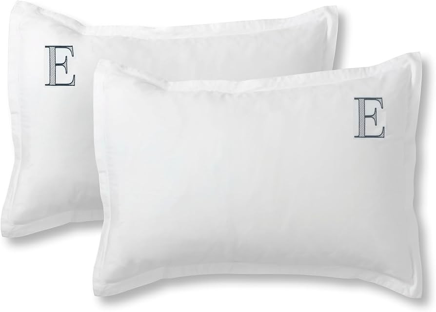 White 100% Cotton Percale Pillow Sham (Gift Boxed Pillowcase Set of 2) - Embroidered Monogram (E)... | Amazon (US)