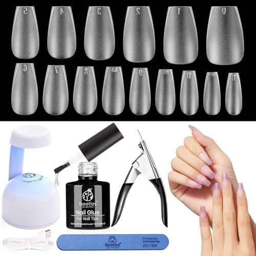 Beetles Gel Polish Nail Extension Kit,240 Pcs Pre Shaped Short Coffin Nail Tips Full Matte Gelly Tips&5 in 1 Nail Glue Base Coat Innovative Uv Led Lamp for DIY Easy Home Manicure Gift | Amazon (US)