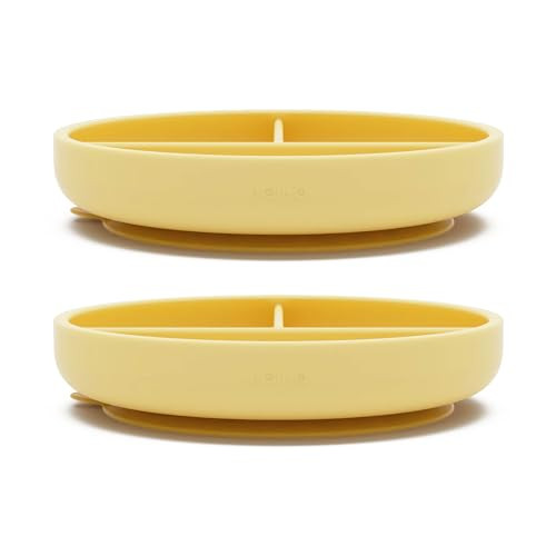 Lalo Suction Plates - 2 Pack, 100% Silicone Non-Toxic BPA-Free Baby Plates with Suction Base To Prevent Accidental Tip-Overs - Suction Plates for Toddlers With Three Divided Sections - Popcorn | Amazon (US)