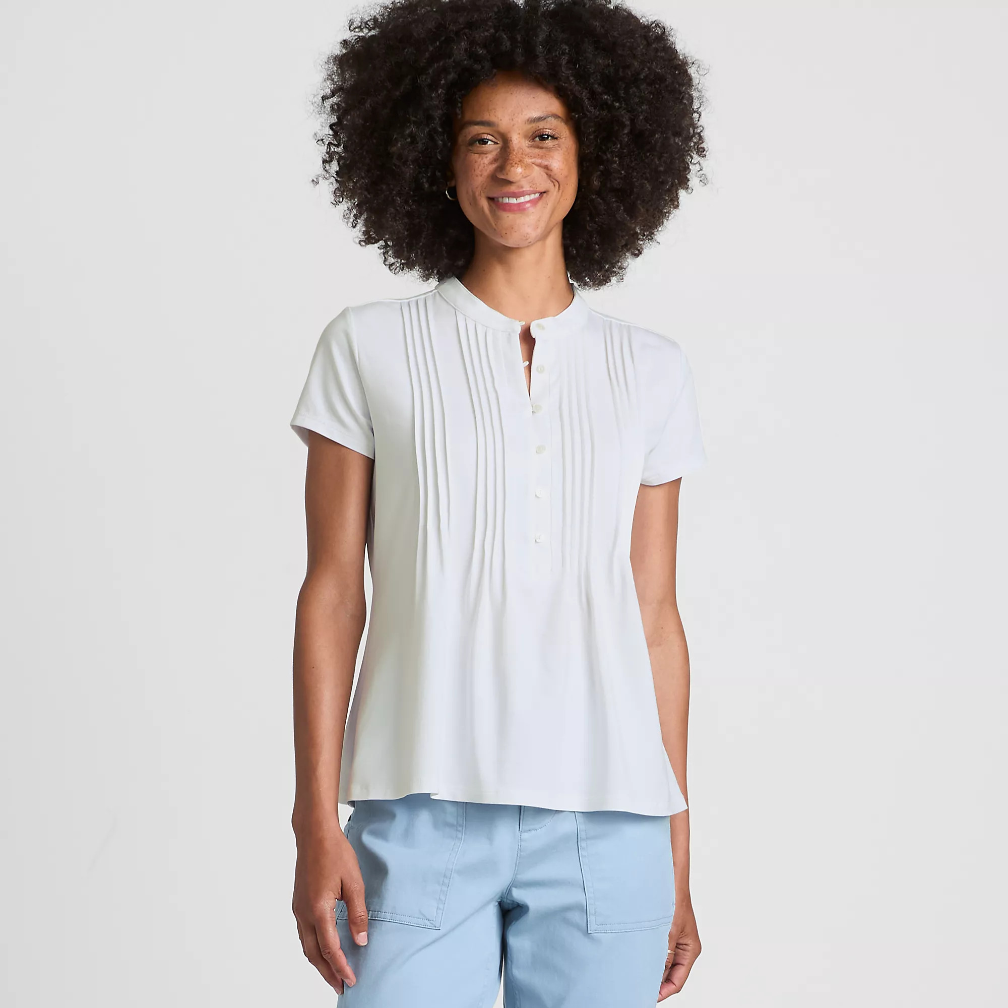 Women's Lightweight Jersey Button Pintuck Top | Lands' End (US)