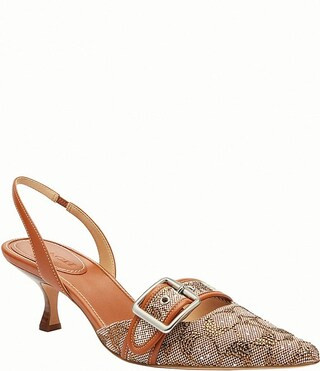 COACH Margot Crystal Signature Logo Jacquard Leather Buckle Slingback Pumps | Dillard's | Dillard's