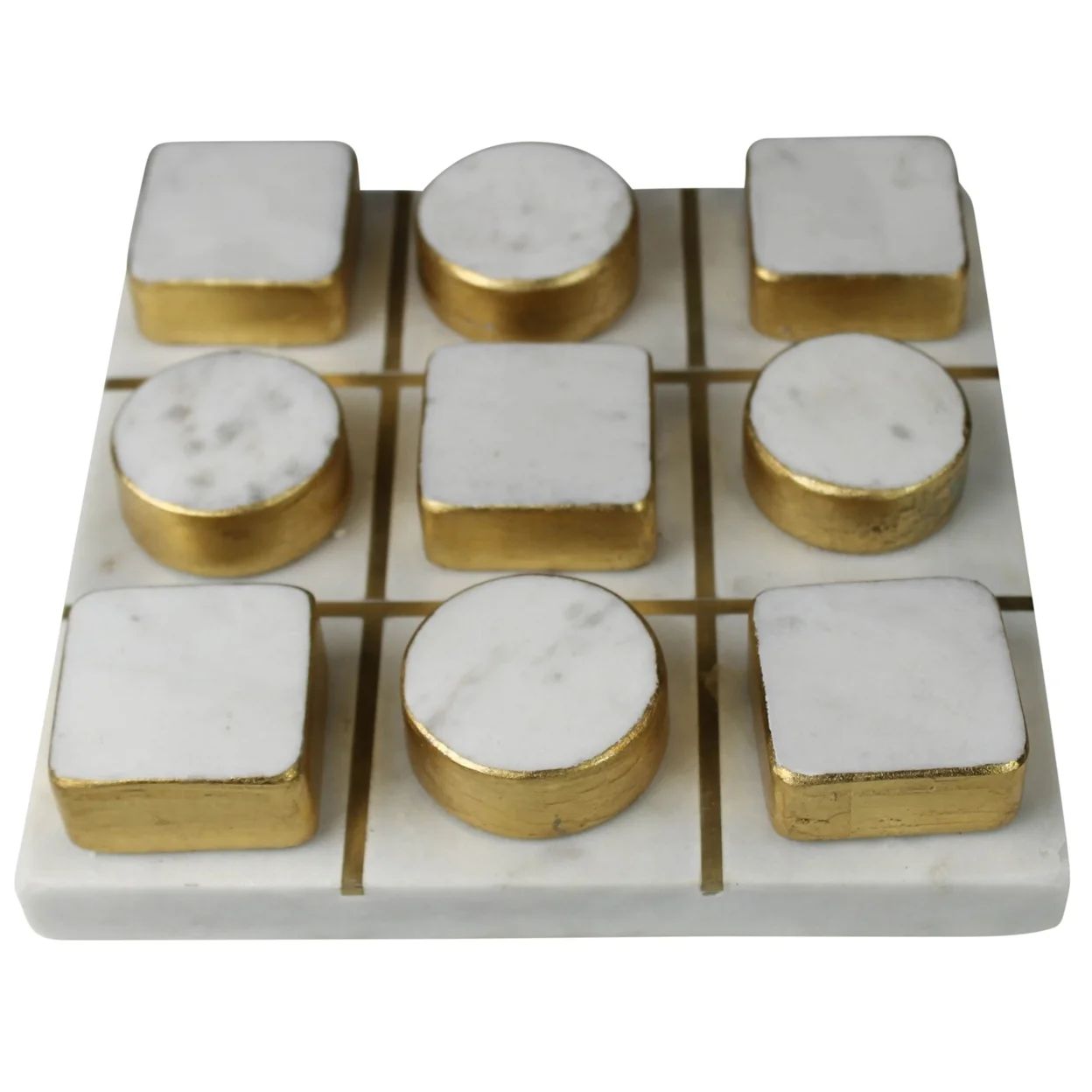 Tic Tac Toe Game Accent Decor with Brass Inlay, White,Saltoro Sherpi - Walmart.com | Walmart (US)