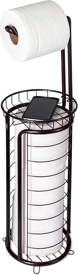 Free Standing Toilet Tissue Paper Roll Holder Stand Dispenser - Bathroom Organizer with Storage S... | Amazon (US)