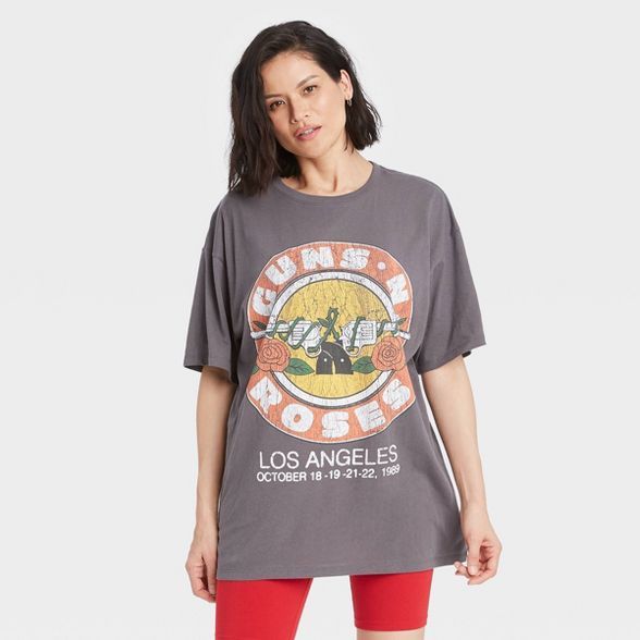 Women's Guns N Roses Short Sleeve Graphic T-Shirt Dress - Gray | Target