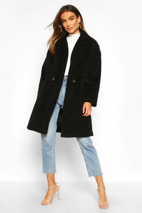 Luxe Brushed Wool Look Button Through Coat | Boohoo.com (US & CA)