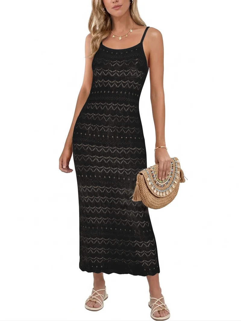 Anygrew Women's Swimsuit Cover Up Crochet Knit Maxi Dress Spaghetti Strap Summer Beach Casual Dre... | Walmart (US)