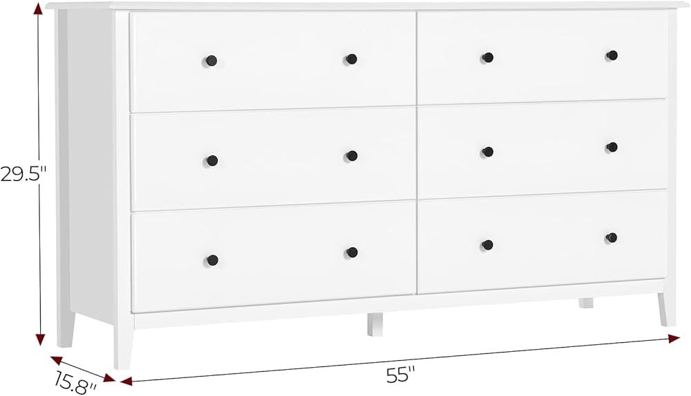 Hasuit 6 Drawer Double Dresser, 51.5''W Wood Dresser Chest with Wide Storage Space, Storage Tower... | Amazon (US)