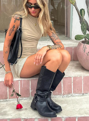 Wrecked Western Boots Black | Princess Polly US
