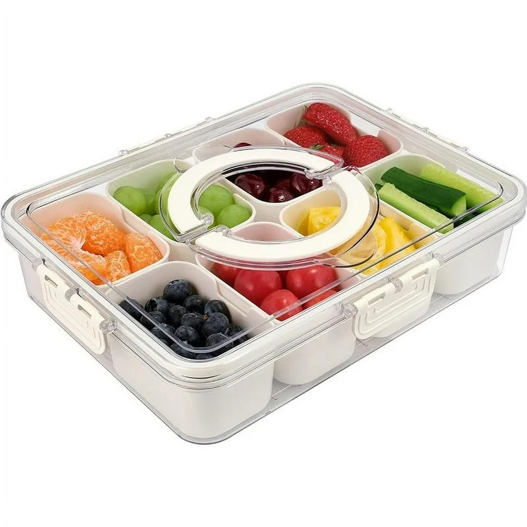8 Compartment Snackle Box Container, Divided Serving Tray with Lid and Handle, Snack Charcuterie ... | Walmart (US)