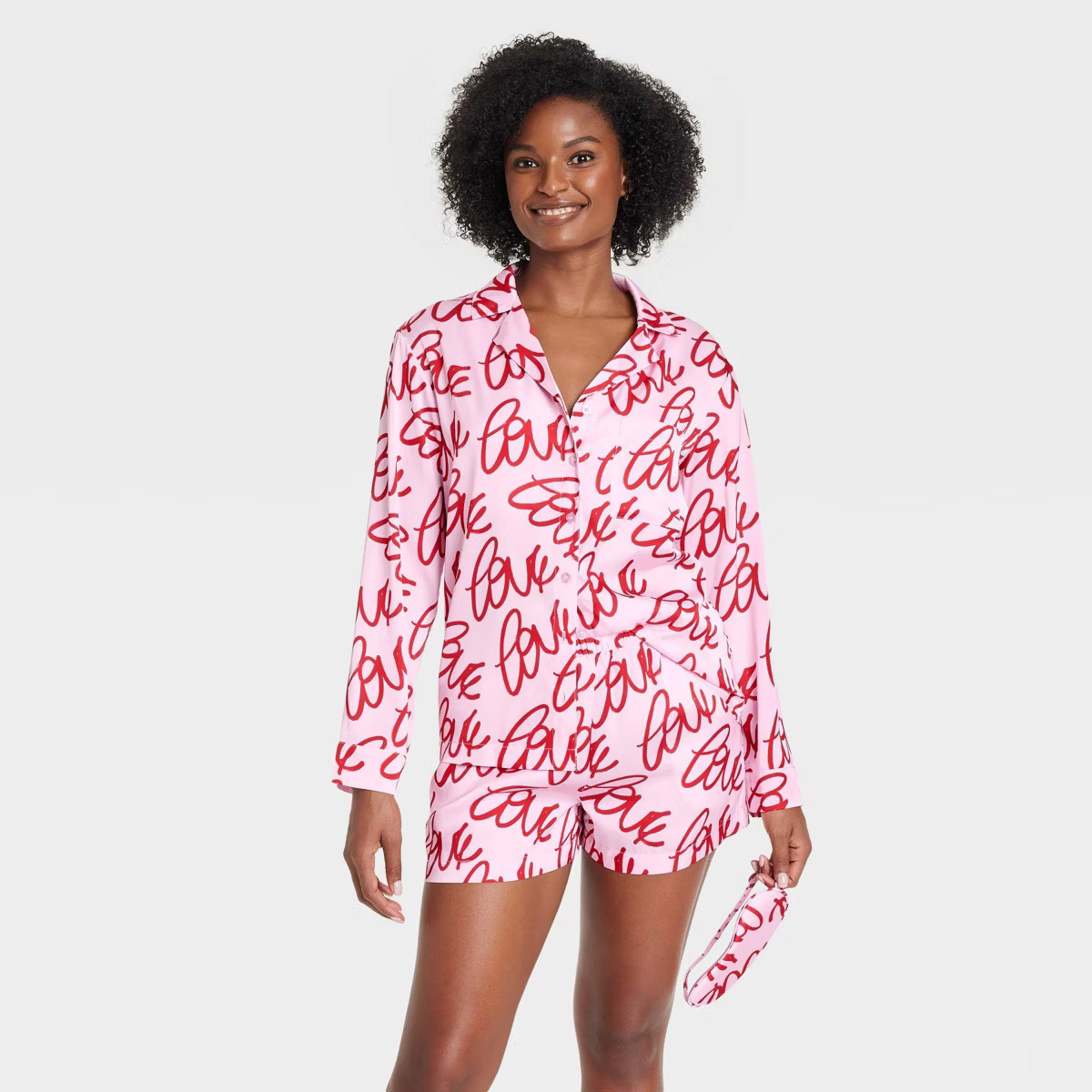 Women's 3pc Satin Long Sleeve Top and Shorts Pajama Set with Eye Mask - Auden™ | Target