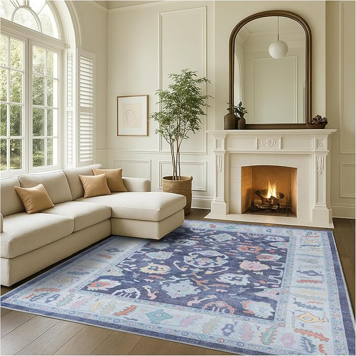 Fame Rugs Navy Blue Modern Oushak Rug 10x13, Vintage Turkish Colorful Oriental Washable Antique I... | Amazon (US)