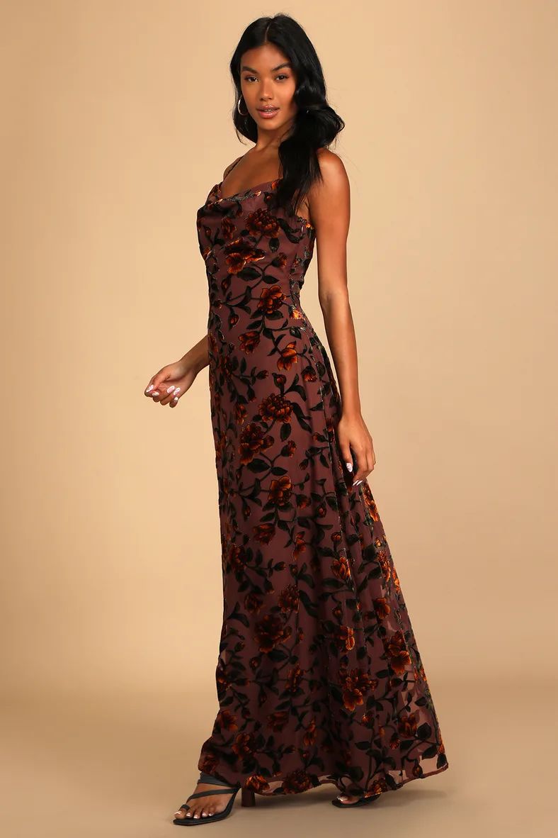 Romance in the Making Plum Purple Floral Print Velvet Maxi Dress | Lulus (US)