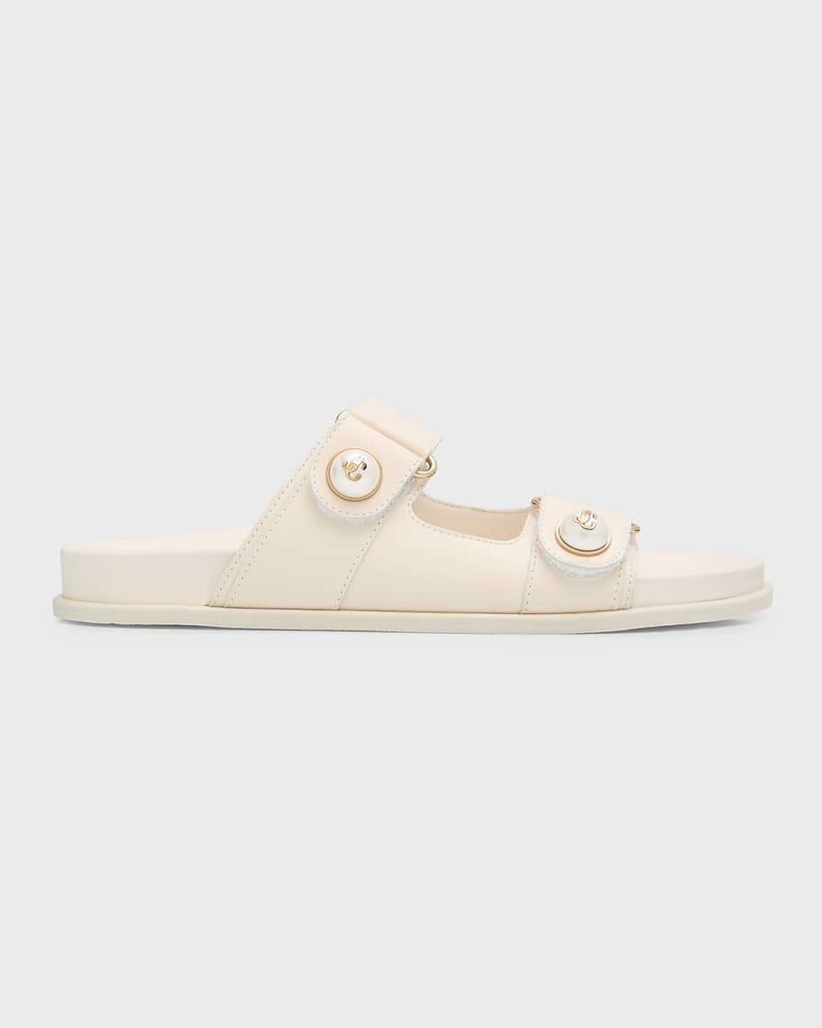 Fayence Pearly-Button Slide Sandals | Neiman Marcus