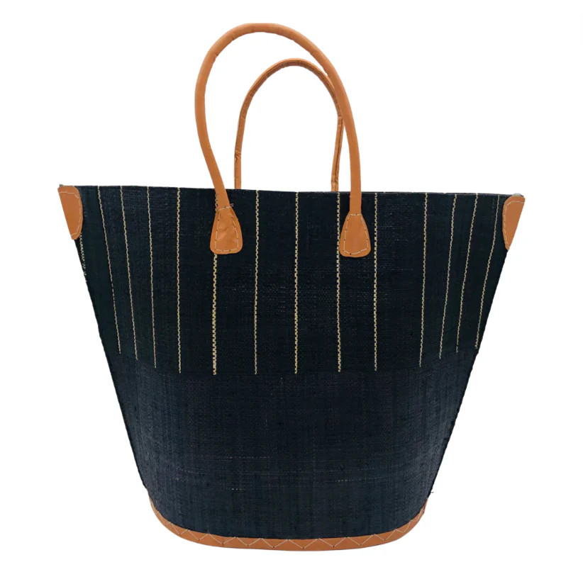 Santa Cruz Two Tone Pinstripes Large Straw Tote Bag | Shop Bijou
