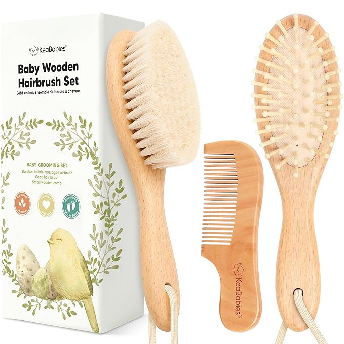Baby Hair Brush Set for Newborns - Soft Goat Bristle Wooden Baby Brush and Comb Set Newborn Groom... | Amazon (US)