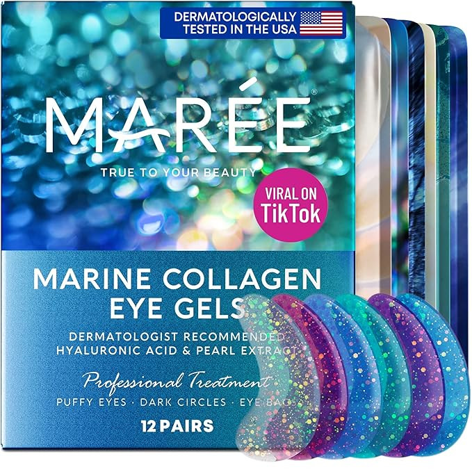 Maree Eye Gel Pads - Reduce Wrinkles, Puffy Eyes, Dark Circles, Eye Bags - Natural Marine Collage... | Amazon (US)