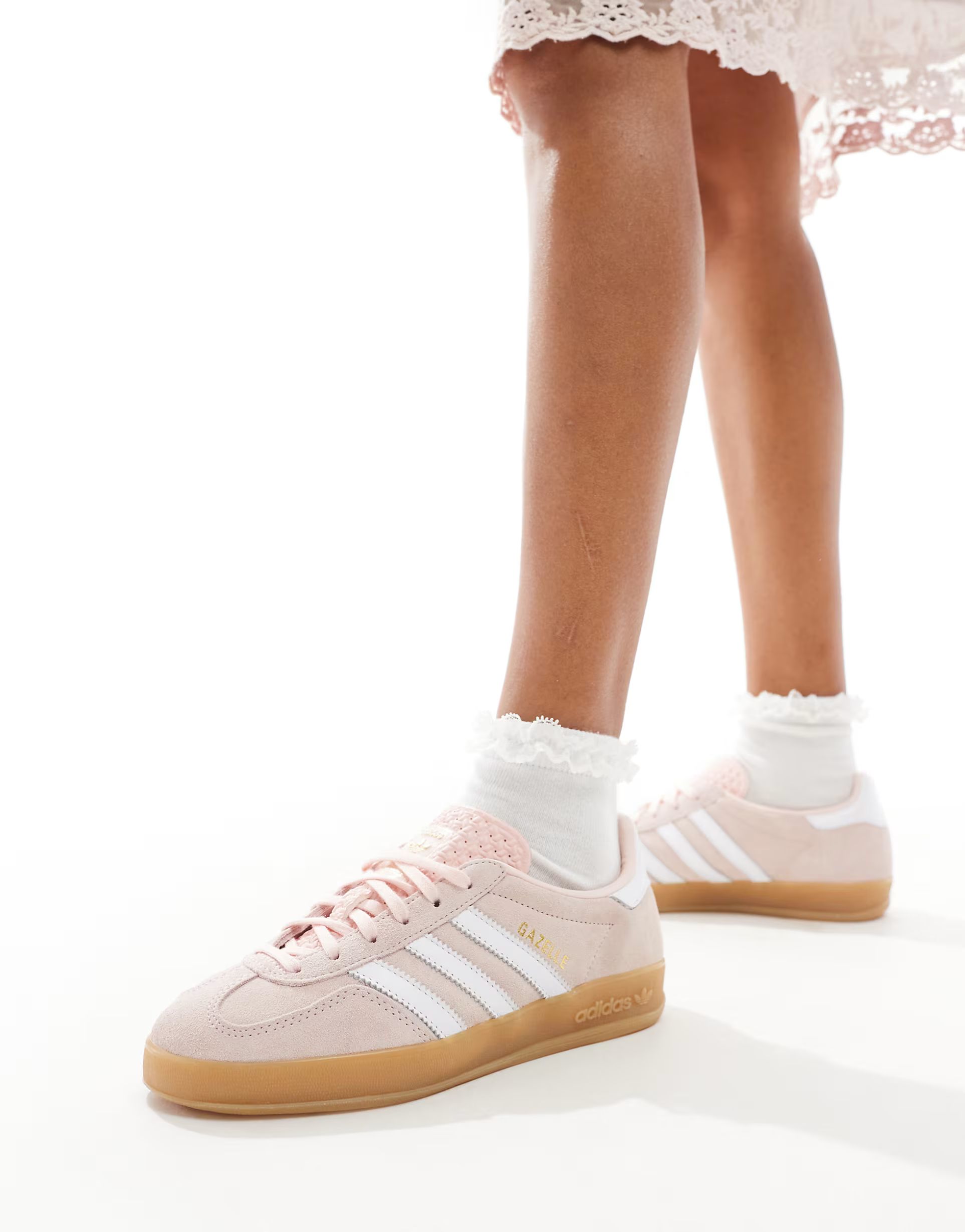 adidas Originals Gazelle Indoor trainers in pale pink with gum sole | ASOS (Global)