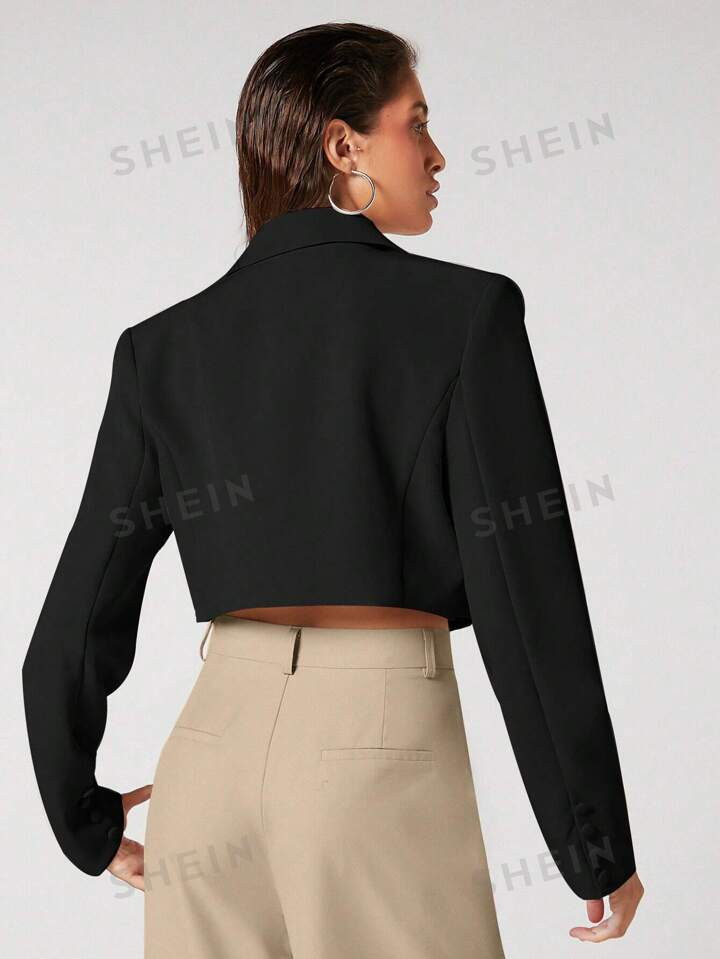 SHEIN BIZwear Solid Lapel Neck Crop Blazer Workwear | SHEIN