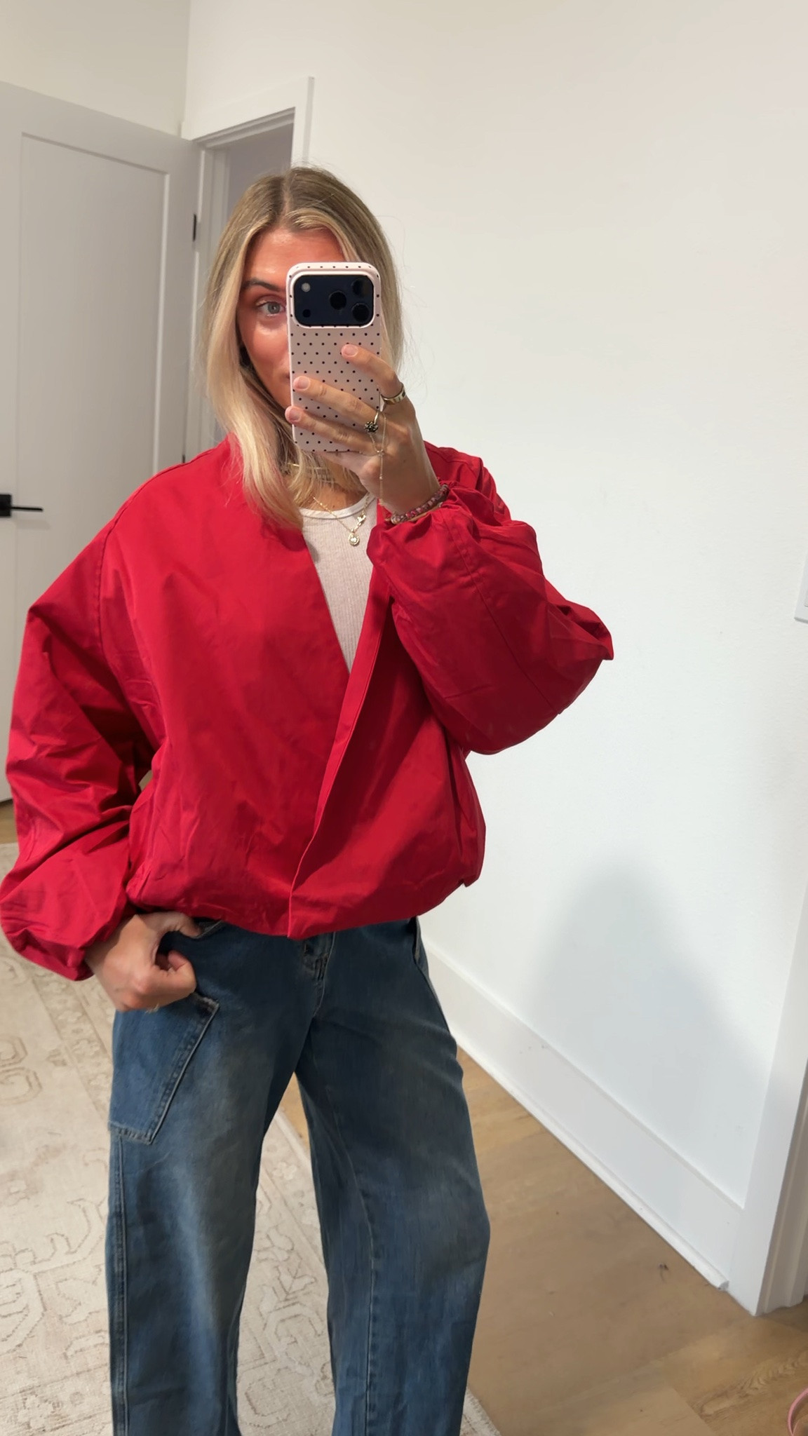 Amazon size small Xunger Women’s V Neck Bomber Jacket Casual Long Sleeve Oversized Cropped Coat