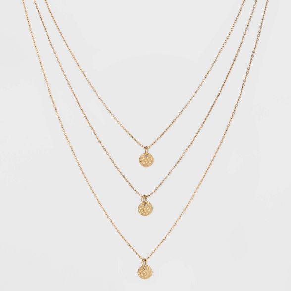 Three Row Hammered Charm Necklace - Universal Thread&#8482; Gold | Target