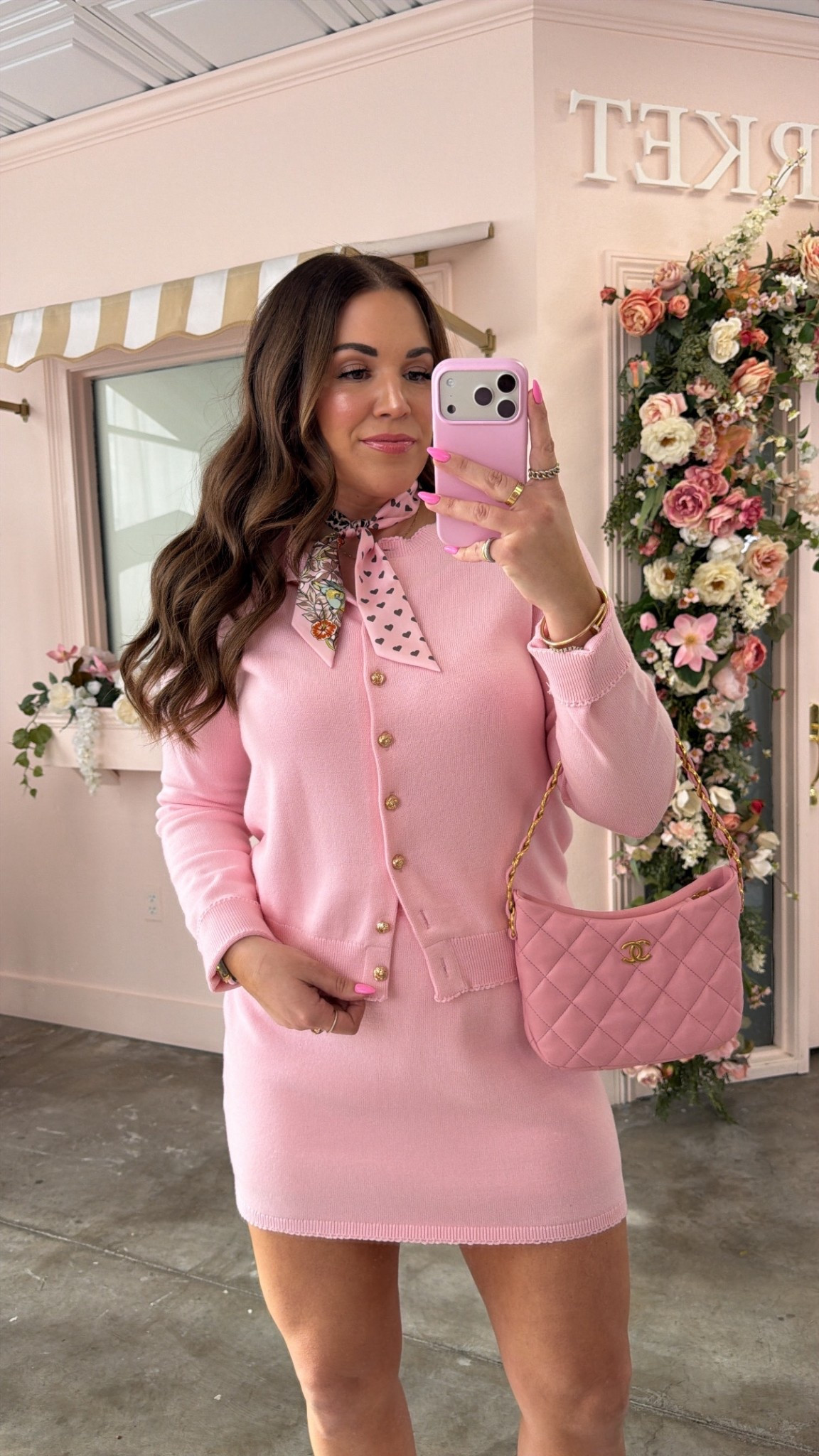 curvy midsize light pink valentine galentine sweater set outfit! wearing size large in cardigan and size xl in skort 

#LTKValentine #LTKMidsize #LTKSeasonal