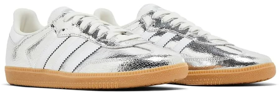 Adidas Samba OG Womens Sneaker (Silver Metallic Cracked Leather, 5.5) | Amazon (US)