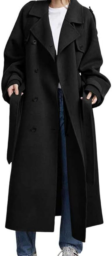 chouyatou Women's Winter Double Breasted Wool Coat Long Sleeve Notch Lapel Midi Long Winter Trenc... | Amazon (US)