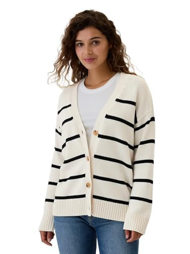 GAP Womens Boyfriend Cardigan White Black Stripe S | Amazon (US)