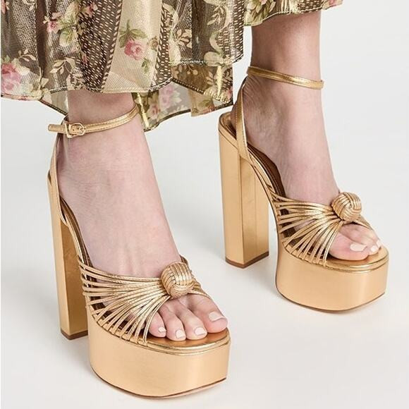 Larroude Valerie Knotted Platform Sandals Strappy Block Heel Party Gold Sz 11 | Poshmark
