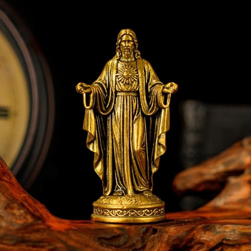 100% Solid Brass Jesus Christ Figurine - Religious Statue with Outstretched Arms, Vintage Collectible Christian Decor for Home, Office Desk, Gift for Baptism, Easter, Christmas | Amazon (US)