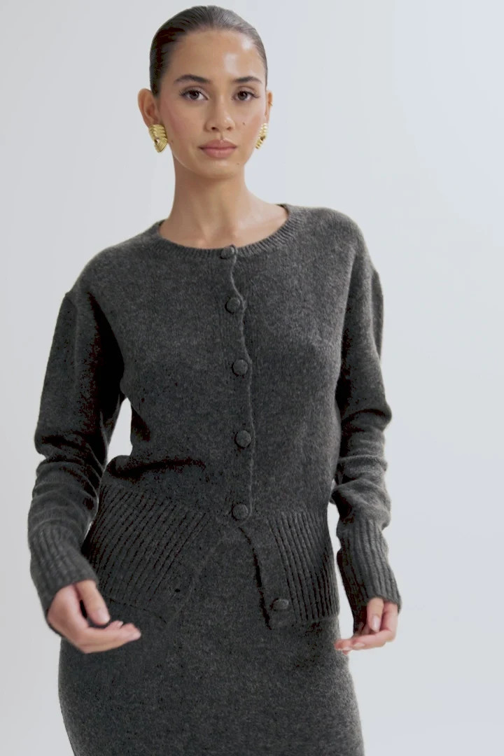 Genevieve Oversized Knit Cardigan - Charcoal Marle | MESHKI US