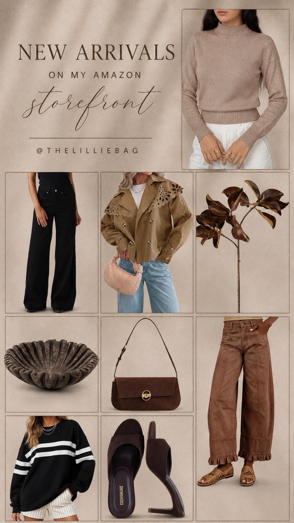 New Amazon arrivals and the fall tones are GOOD 🤎 So many easy pieces to start transitioning into the new season—lightweight knits, statement jackets, wide-leg denim, rich chocolate accessories + a few neutral home finds mixed in. Adding these to the fall rotation ASAP!

Amazon new arrivals, Amazon fashion finds, Amazon fall fashion, fall outfits 2026, transitional outfits, fall jackets, wide leg jeans, chocolate brown accessories, Amazon home decor, neutral home decor, fall wardrobe, women’s fall style, Amazon storefront finds

#LTKSeasonal