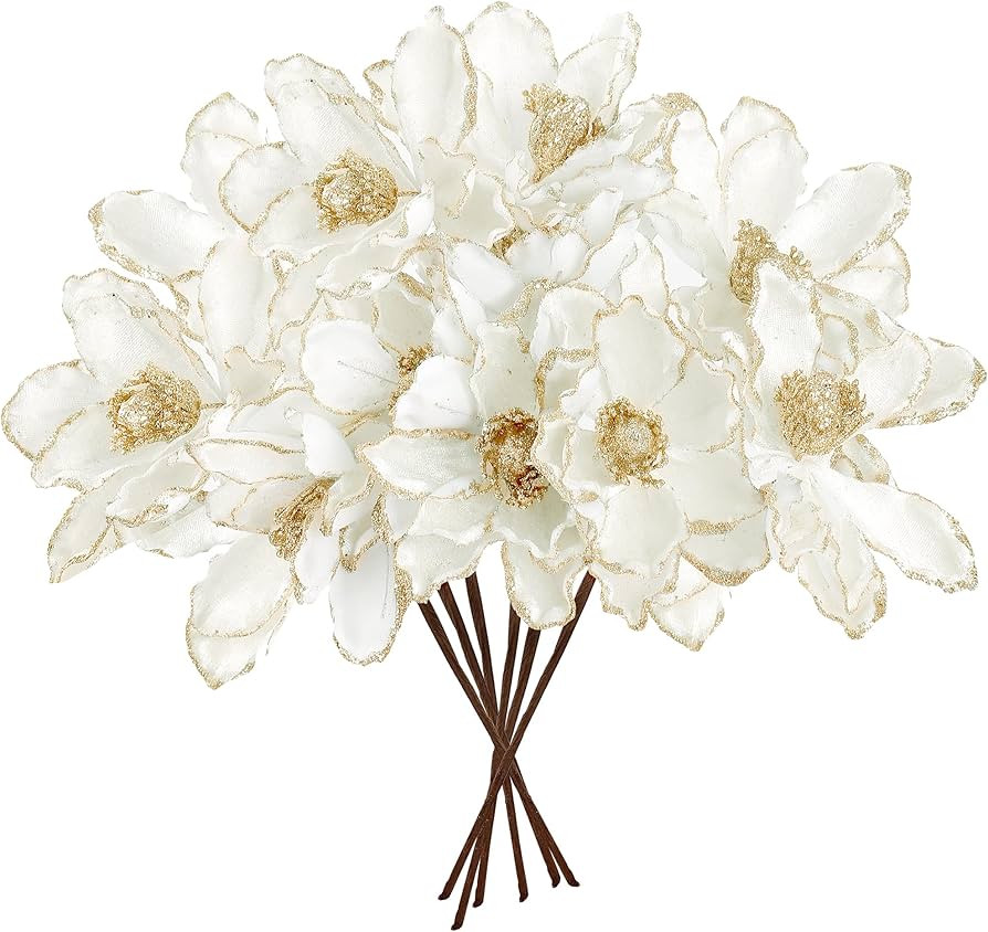 Sggvecsy 10Pcs Christmas Glitter Flowers Christmas Tree Ornaments Artificial Poinsettia Flower Ve... | Amazon (US)