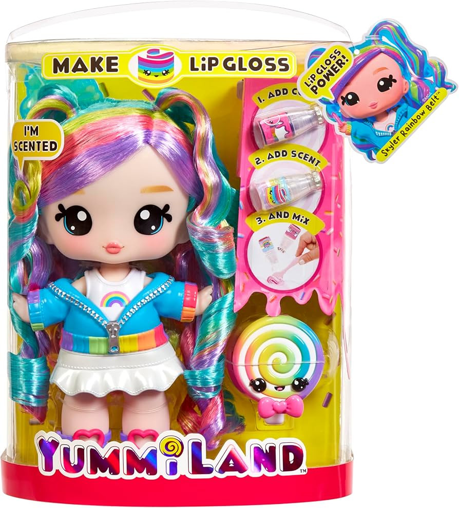 Yummiland Large Doll + Lip Gloss Pet - Skyler Rainbow Belt, with DIY Lip Gloss Kit, Ages 4+ | Amazon (US)
