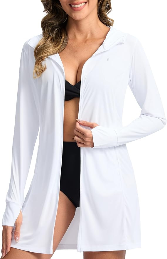 Soothfeel Women's UPF 50+ Swim Cover Up Sun Protection Hoodie SPF Lightweight Jacket Long Sleeve ... | Amazon (US)