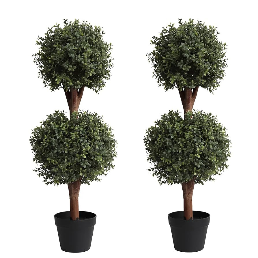 （Set of 2） Lifelike 3Ft arfiticial Double Ball Topiary Trees Outdoor Faux Topiary Tree for Ou... | Amazon (US)
