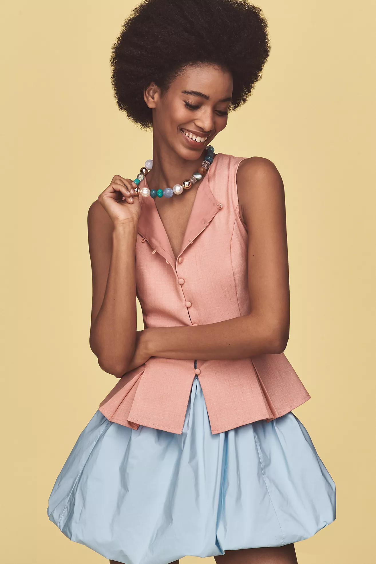 En Saison Amira Sleeveless Button-Front Peplum Top | Anthropologie (US)