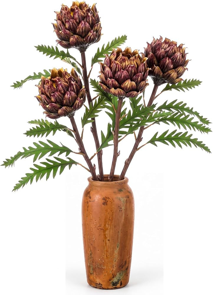 Hotop 4 Pcs Fake Artichokes with Stem Faux Artichoke Decor, Coffee Green | Amazon (US)
