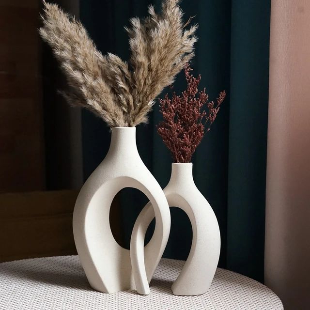 Capiron Nórdico Vaso De Cerâmica 2 Pçs/set Aconchegar Branco Fosco Vaso Para Pampas Grama Vara... | Aliexpress BR (BR)
